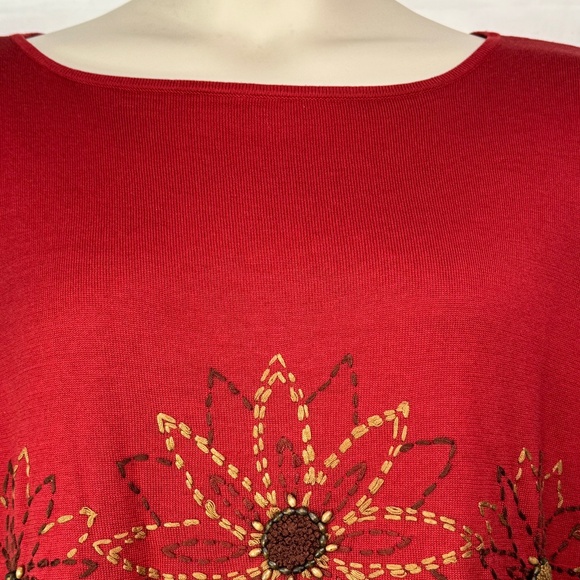 The Look Randolph Duke Rustic Orange Embellished Beaded Silk Sweater Top Plus 1 - Picture 2 of 12